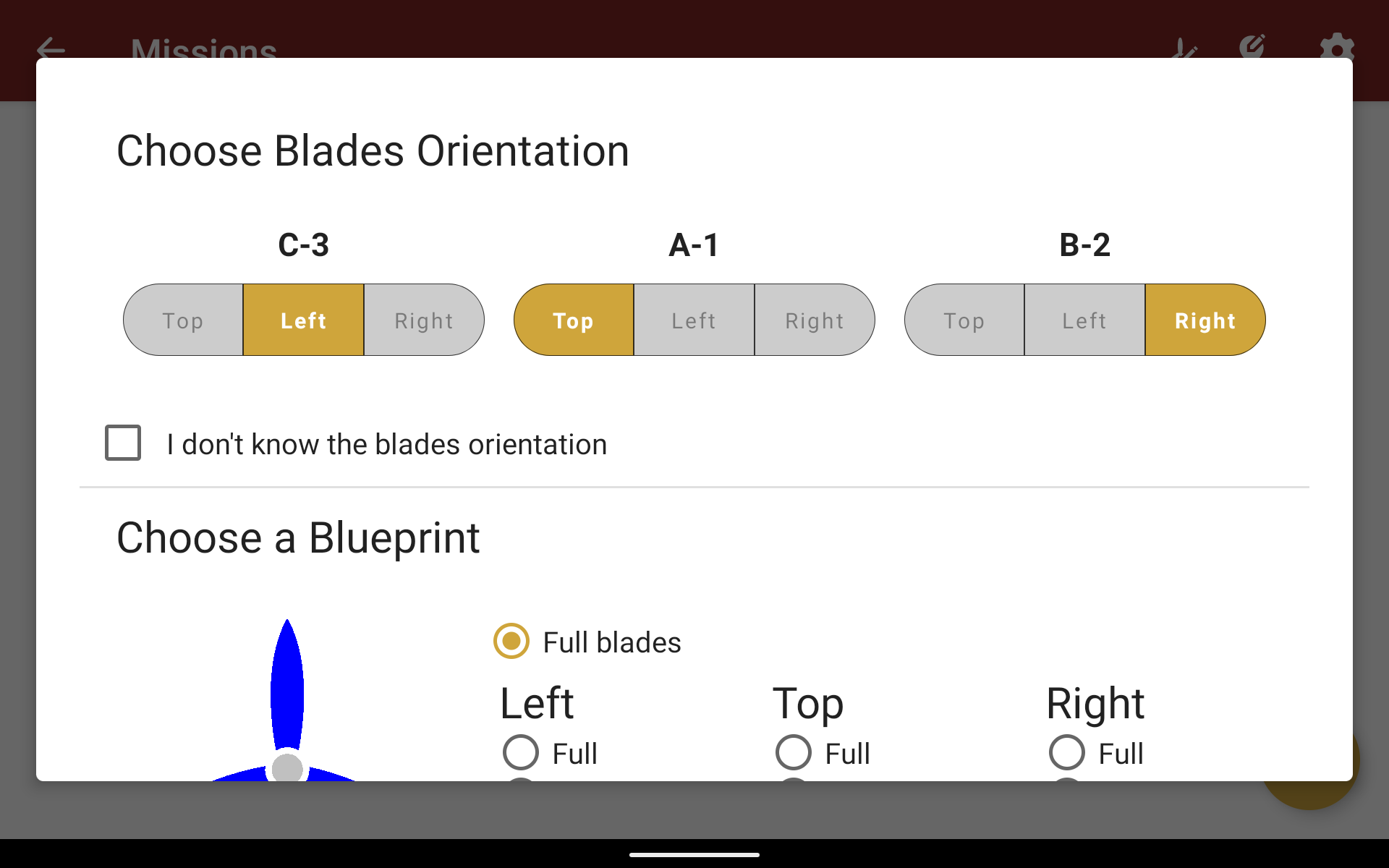 blade orientation filled
