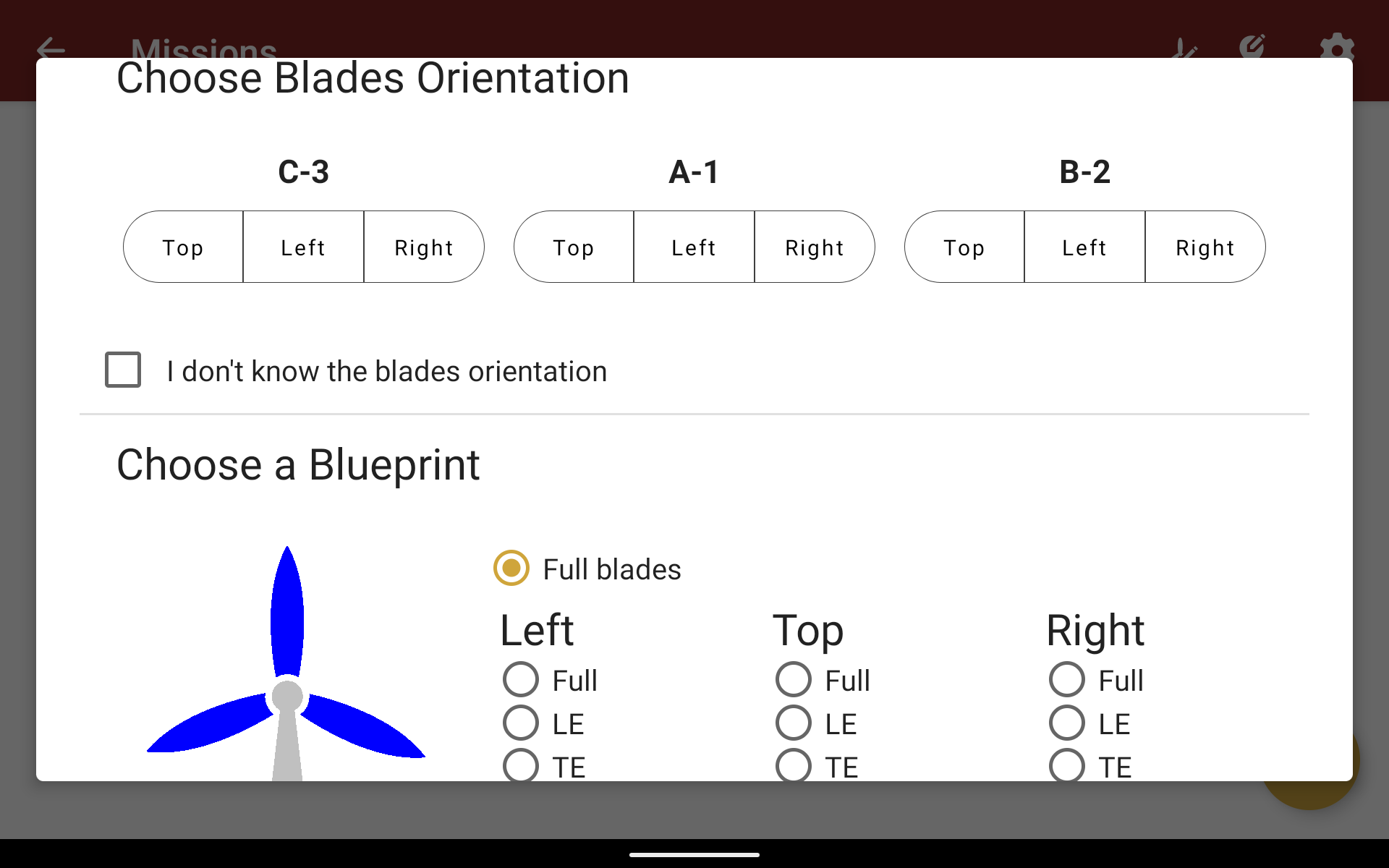 blade orientation empty